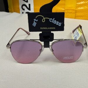 art class Pink Lens Silver Metal Frame Sunglasses lemon drop style 100% uv prote